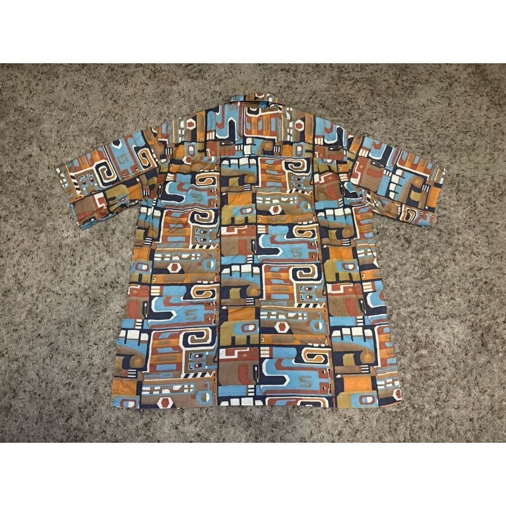 PERUVIAN CONNECTION Button Shirt Pima Cotton Tribal Abstract Print Retro LARGE - Picture 2 of 9